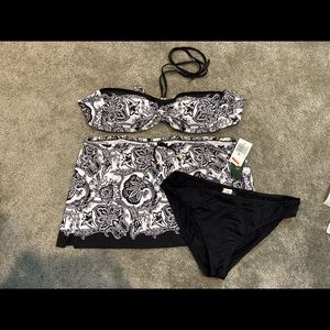 Ralph Lauren 3 Piece Skirted Swimsuit Set- Black Size 14
